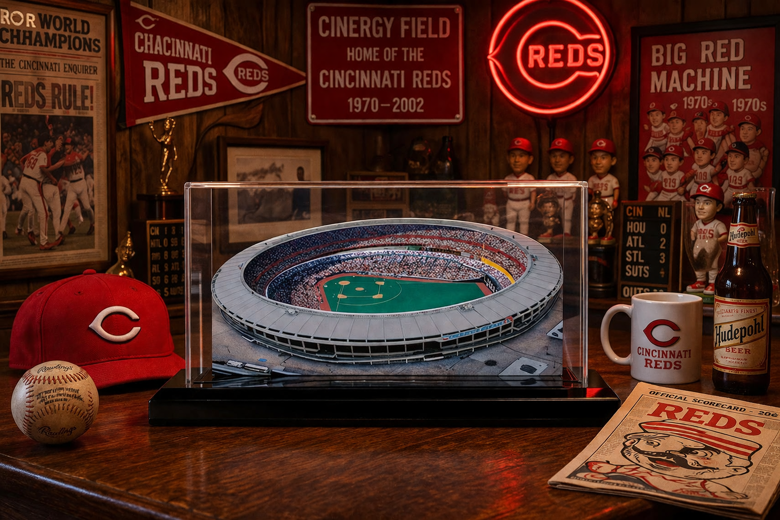 Cincinnati Reds Cinergy Field LED Layered Wood Replica - Historic (1970-2002)