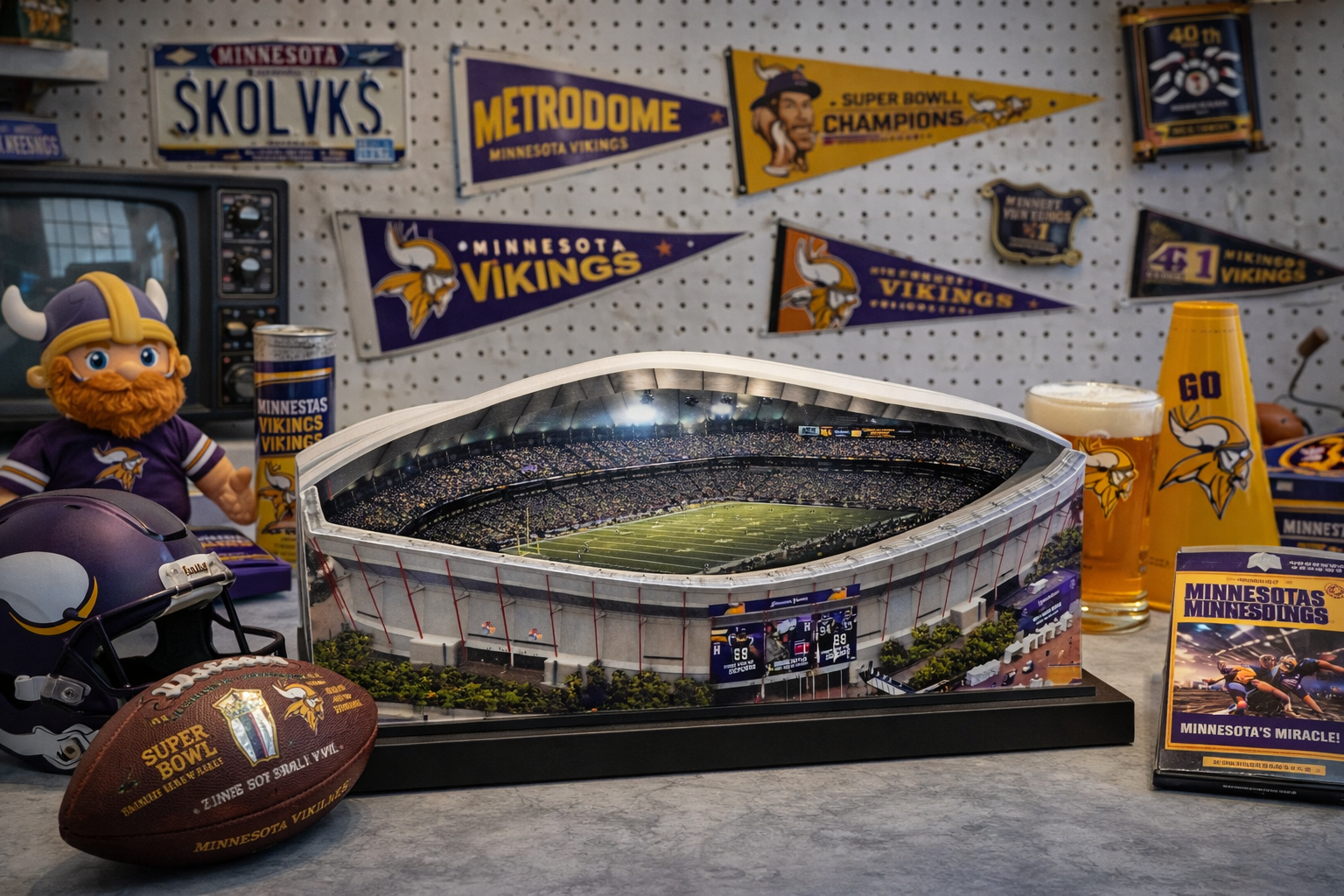 Minnesota Vikings Metrodome LED Layered Wood Replica - Historic (1982-2013)