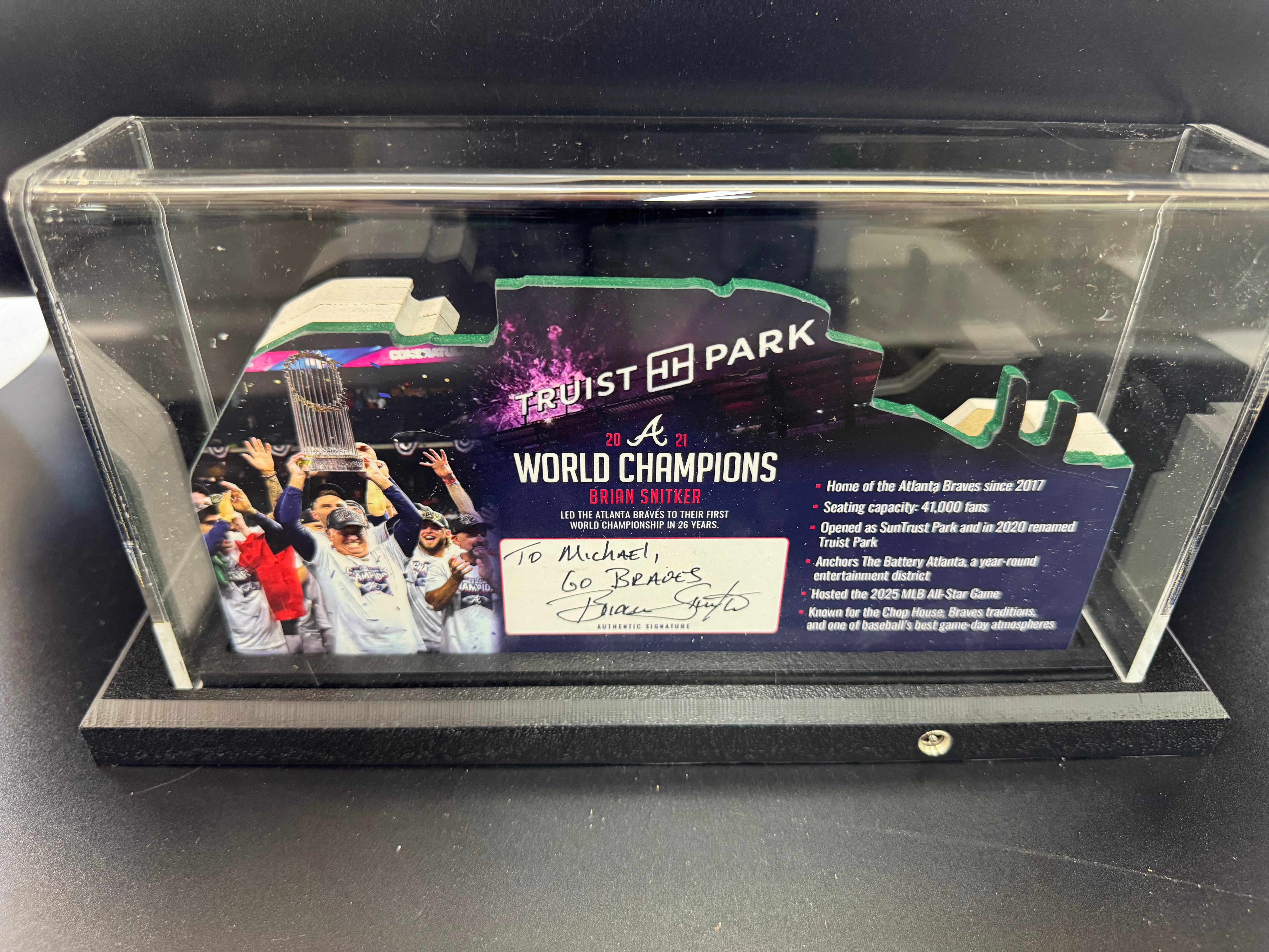 Atlanta Braves Truist Park 2021 World Champions LED Layered Wood Replica - Brian Snitker Autographed Limited Edition