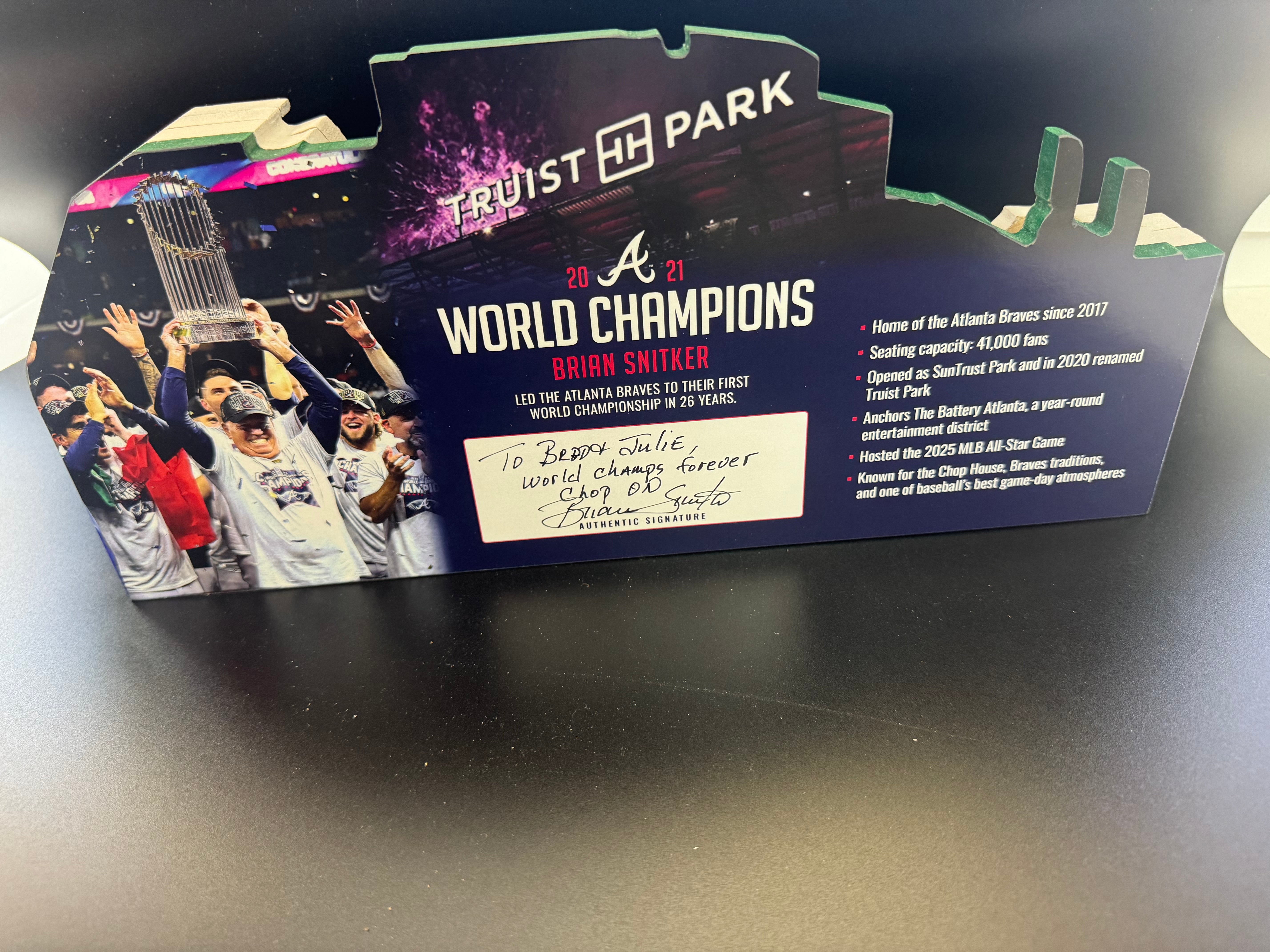 Atlanta Braves Truist Park 2021 World Champions LED Layered Wood Replica - Brian Snitker Autographed Limited Edition