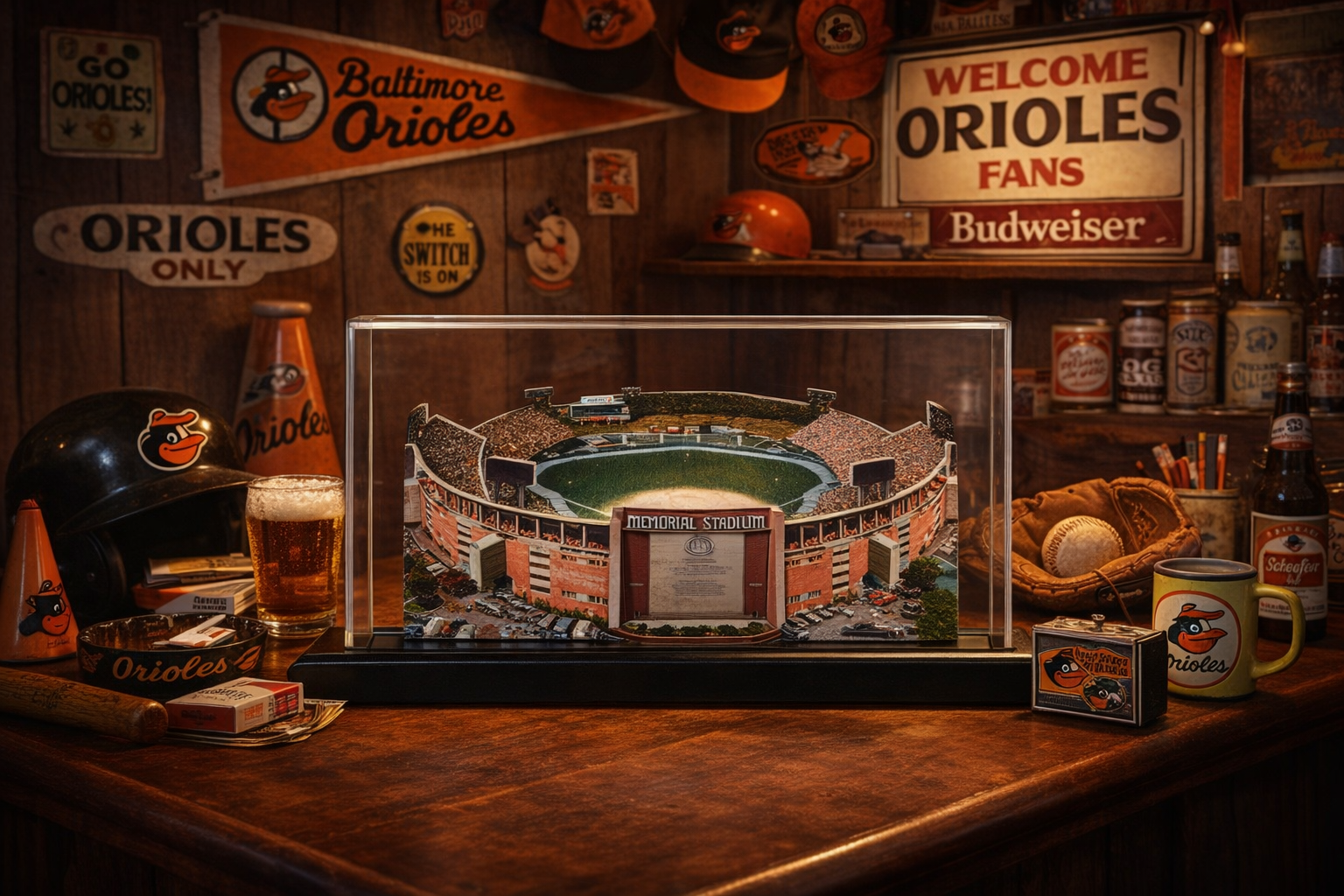 Baltimore Orioles Memorial Stadium LED Layered Wood Replica - Historic