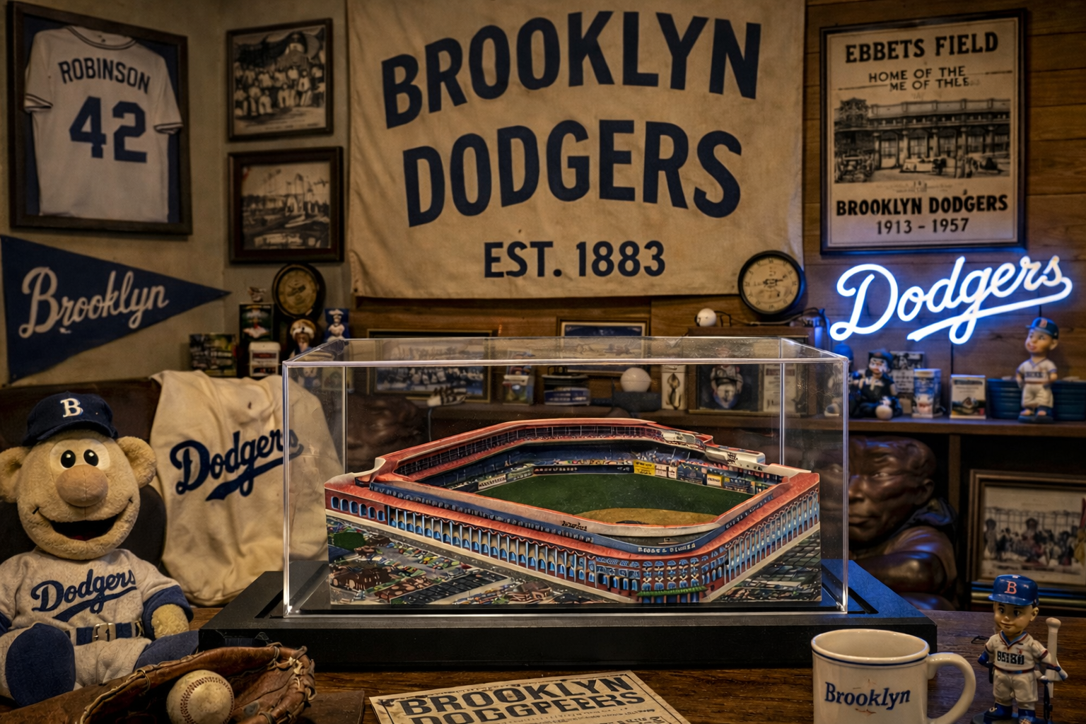Brooklyn Dodgers Ebbets Field LED Layered Wood Replica - Historic (1913-1957)