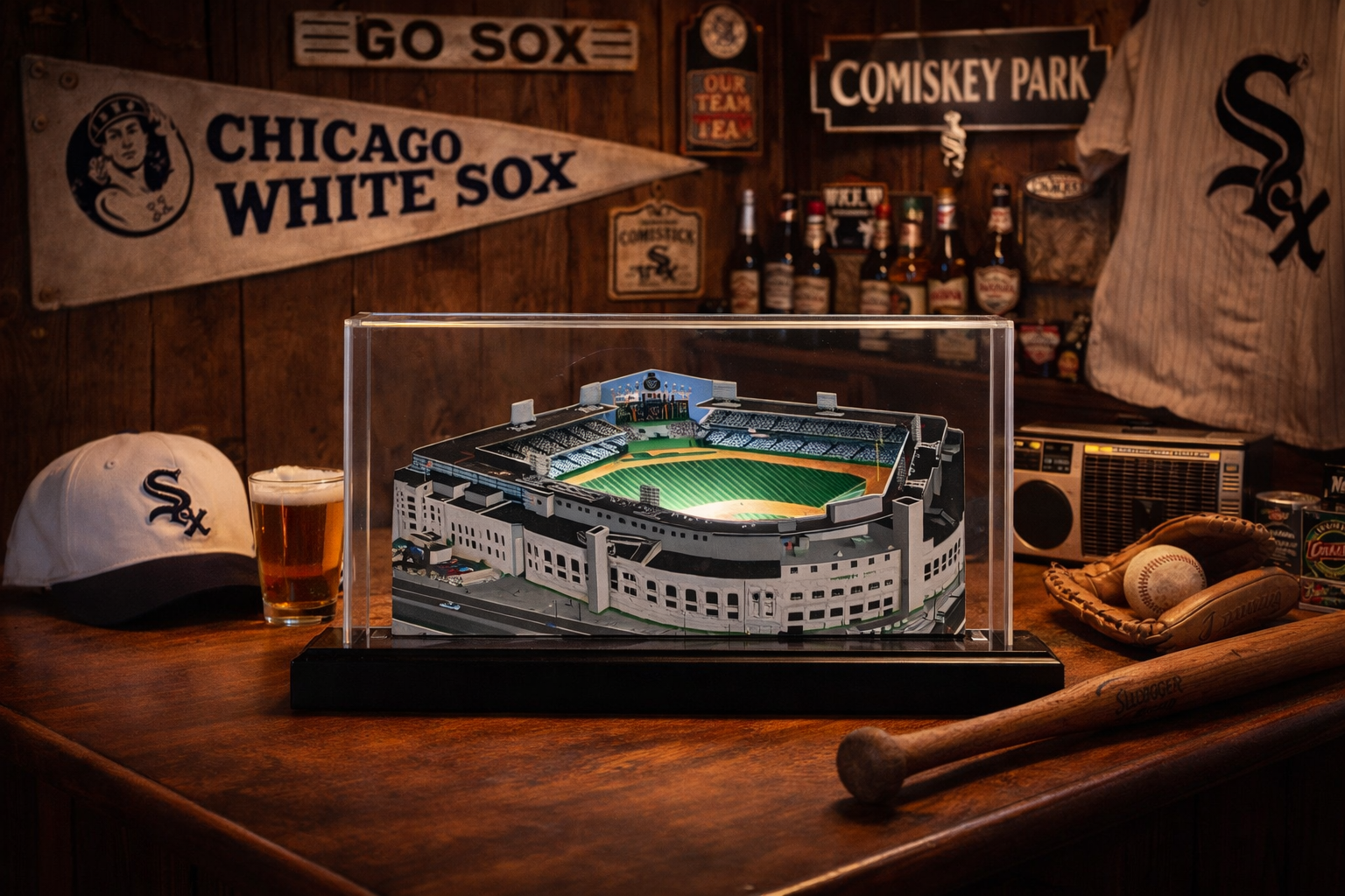 Chicago White Sox Comiskey Park LED Layered Wood Replica - Historic (1910-1990)