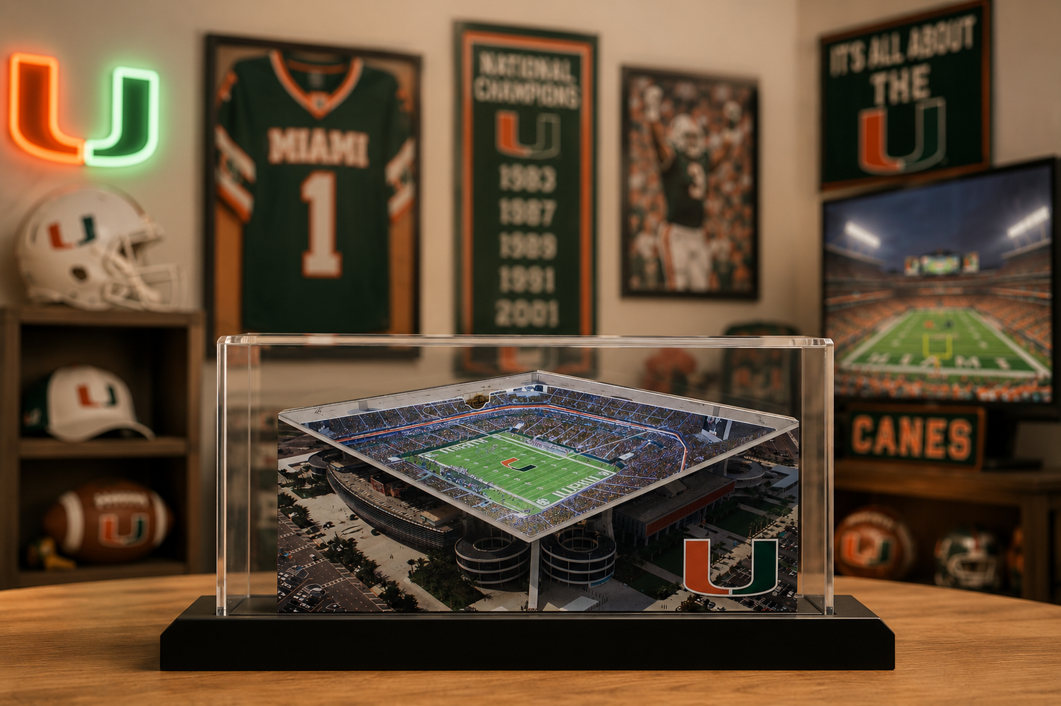 Miami Hurricanes Hard Rock Stadium LED Layered Wood Replica