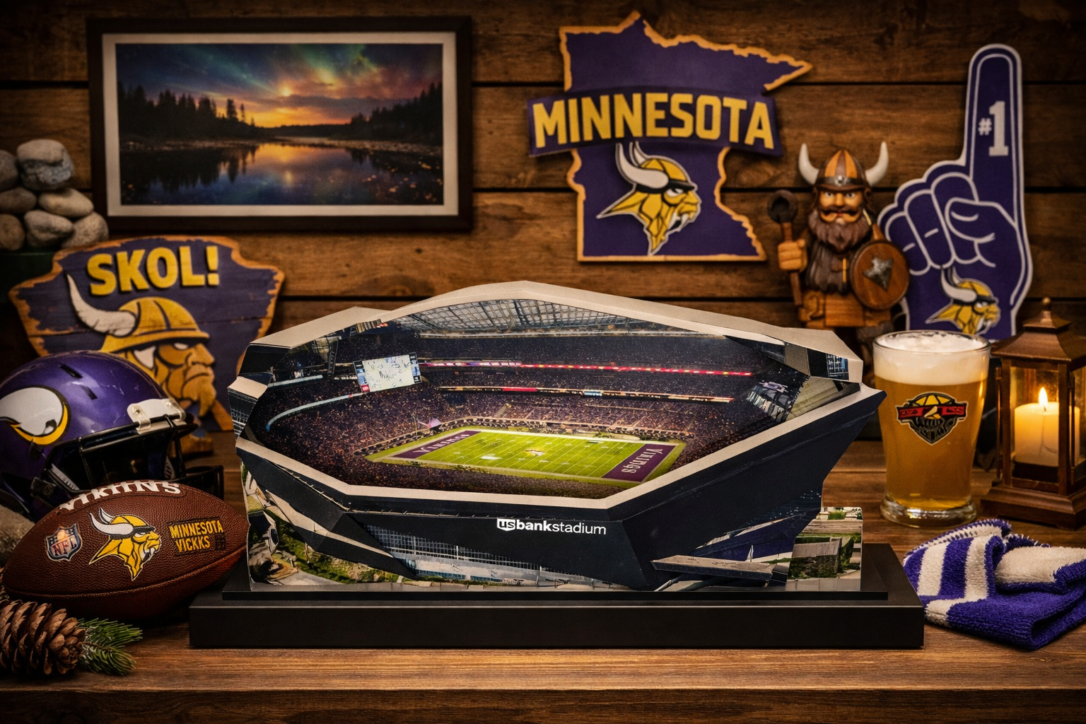 Minnesota Vikings U.S. Bank Stadium (Minneapolis) LED Layered Wood Replica